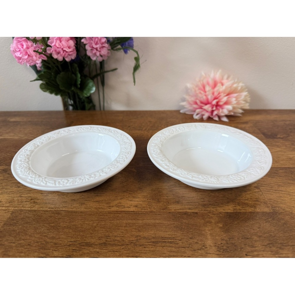 Vintage Milk‎ Glass Dessert Bowls Floral Embossed Pattern 2 White Bowls Wedding